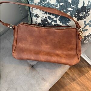 Elegant Brown Faux Leather Shoulder Bag